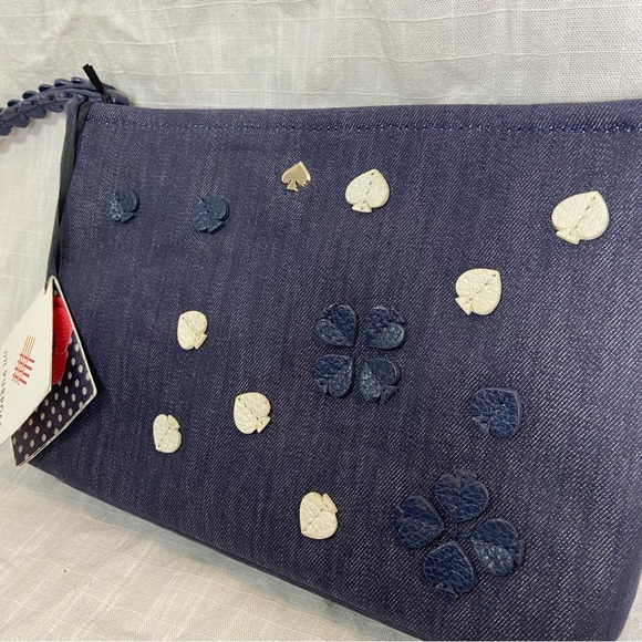 Kate Spade “On Purpose” Denim Wristlet – Floral Embroidered, NWT - Picture 8 of 11